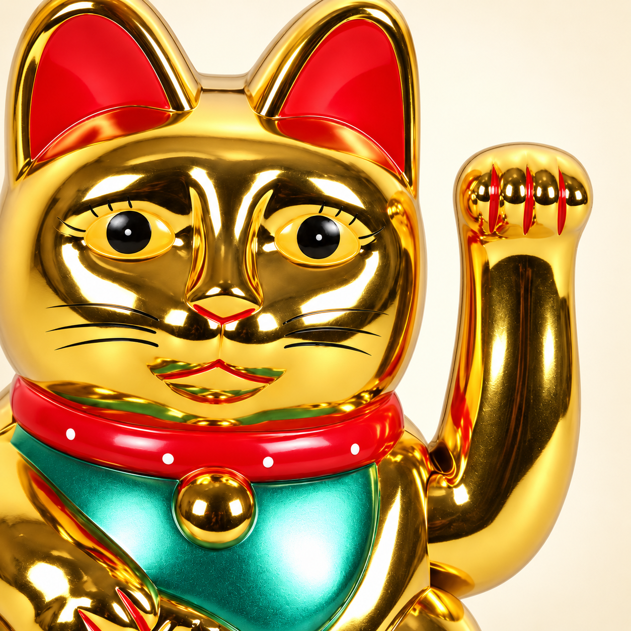 Close detail of the golden lucky cat