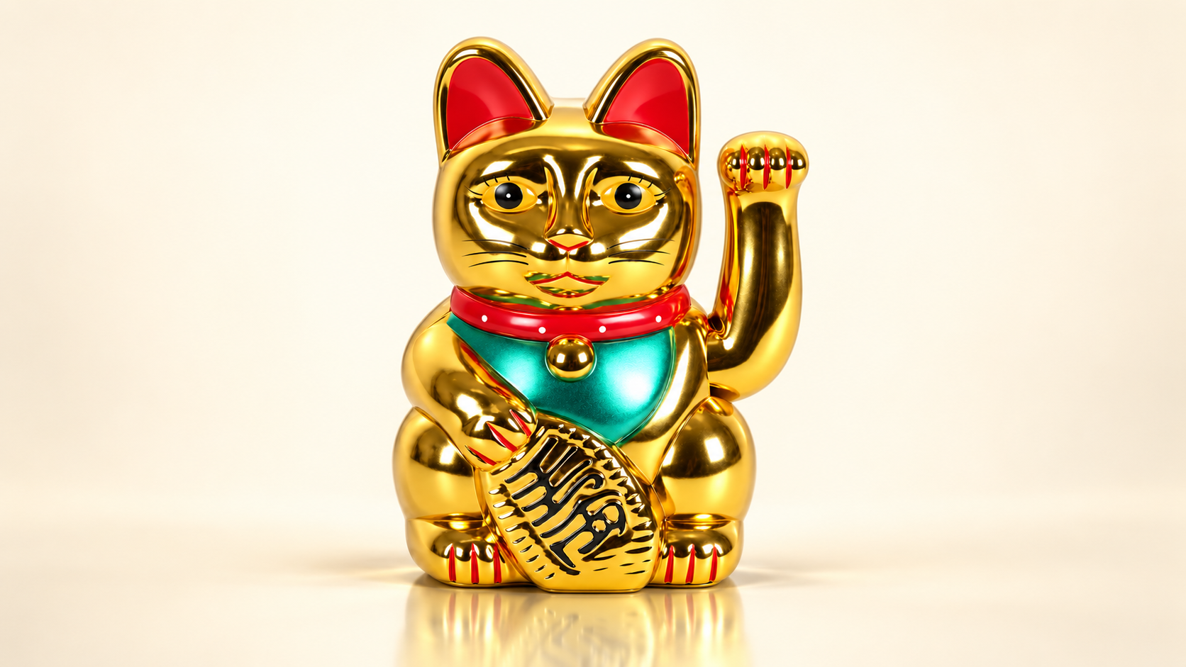 Golden lucky cat on an ivory backdrop